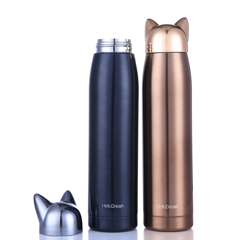 NewNest Australia - Cute Cat Thermoses,Stainless Steel Girls Travel Mug,Portable Leak-proof Insulated Water Bottle for Kids 320 Milliliter(Rose Animal Lid) Rose fox 