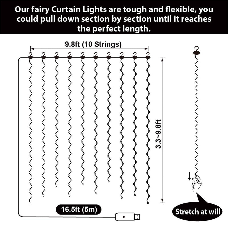 SINAMER Curtain Light, 9.8ft x 9.8ft Copper Wire String Lights, USB Powered Hanging Window Fairy Lights, 8 Lighting Modes, Remote Control for Home Christmas Wedding Party (Blue) Blue - NewNest Australia