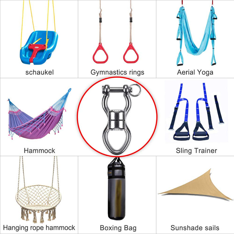 SELEWARE Silent Bearing Swing Swivel, 360° Rotational Device Hanging Accessory with Removeable Buckle for Tree Swing, Hammock Chair, Climbing Rope, Yoga, Kids Swing Swivel 1200LB Capacity - NewNest Australia