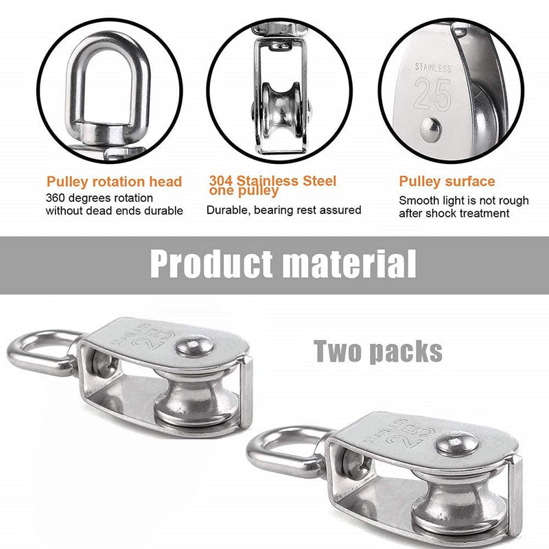 M25 Single Pulley Block, Mini Rope Pulley in Stainless Steel, 25mm Pulley Roller Flagpole Pulley, Loading 150kg. 2Pcs - NewNest Australia