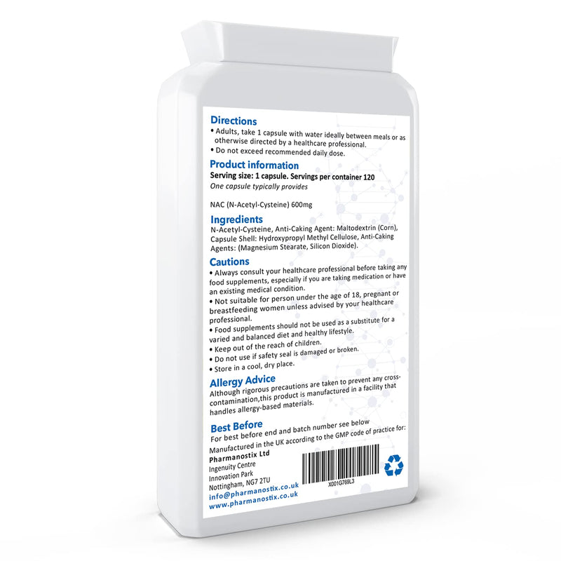 N-Acetyl Cysteine (NAC) 600 mg 120 Vegan Capsules - 4 Months Supply of NAC Supplement - High Bioavailability – UK Manufactured and Suitable for Vegans & Vegetarians - NewNest Australia