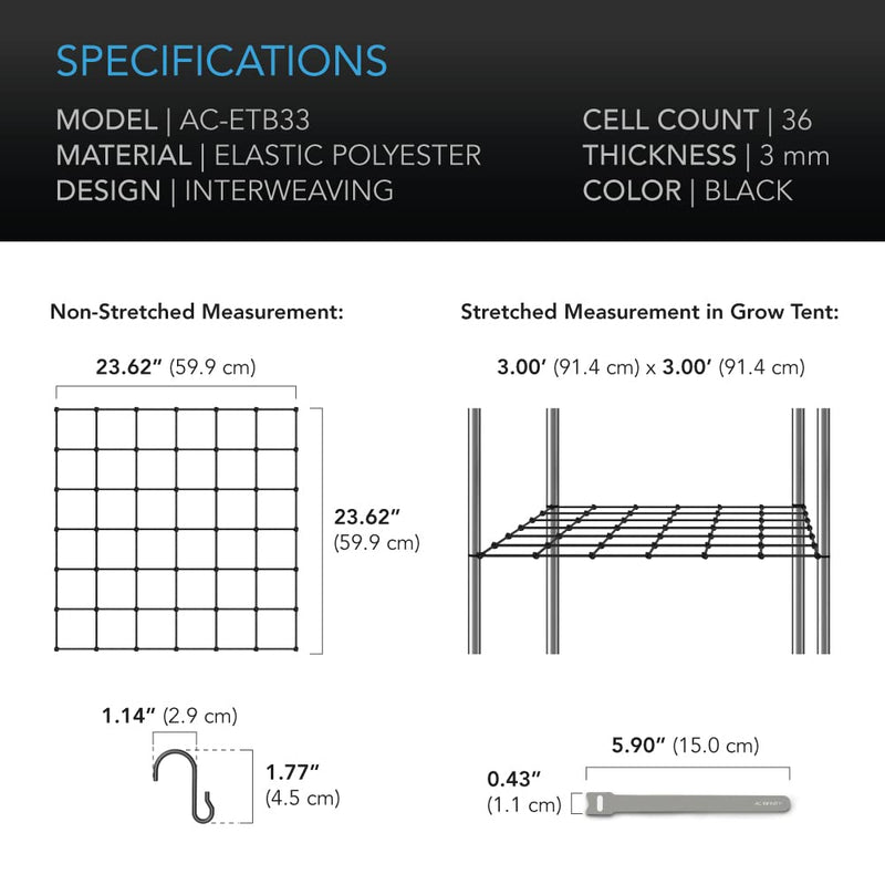 AC Infinity Grow Tent Trellis Netting 3x3', Heavy-Duty Elastic Plant Net with Steel Hooks, Flexible Hydroponics Scrog Support for Grow Tents, Gardening, and Horticulture - NewNest Australia