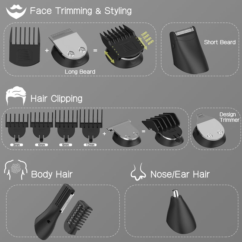 11-in-1 beard trimmer, trimmer/hair trimmer for men, hair clipper, all-in-one beard care body groomer set for face/hair/body, 80 minutes running time, gift for husband, including travel case - NewNest Australia