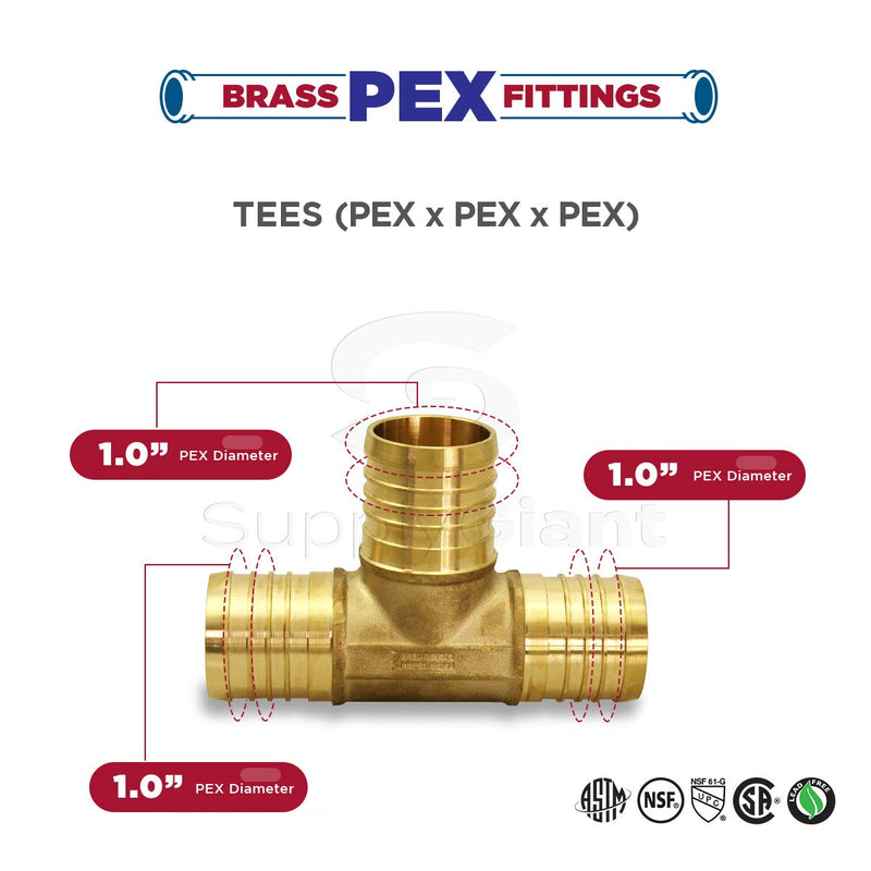 Supply Giant QYUF0100-OM x PEX Barb Tee Pipe Fittings 1" Brass, 1" 1 Inch size_name - NewNest Australia