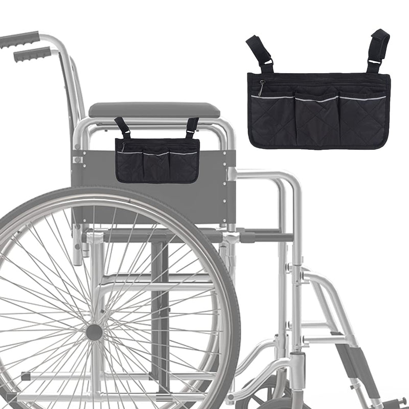 Black Wheelchair Armrest Storage Bag with Reflective Strips Wheelchair Pocket Storage Bag Wheelchair Storage Bag Fits Bed Rail Scooters Walker Power Wheelchair - NewNest Australia