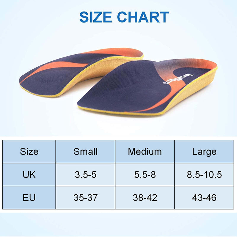 Orthotic Insoles, RooRuns 3/4 High Arch Support Insoles Shoe Inserts for Flat Feet, Plantar Fasciitis, Foot Arch, Feet Fatigue - Heel Cushion for Men, Woman, Deep Blue, Medium (6-9.5 UK) Medium (5.5-8 UK) - NewNest Australia