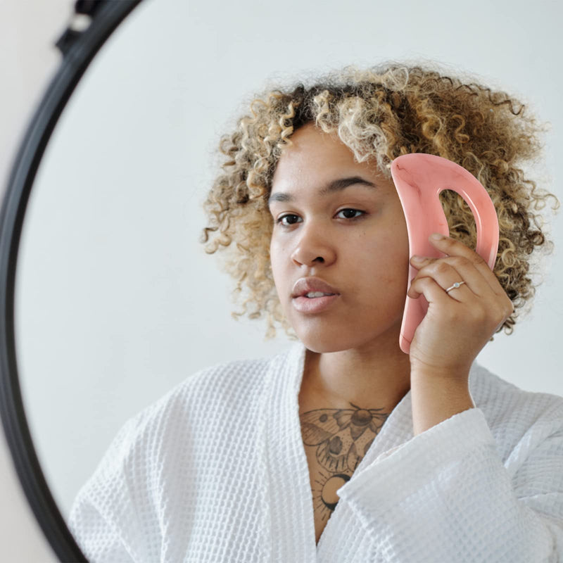 Gua Sha Massager with Handle Gua Sha Stone Facial Treatment Tool for Spa Acupuncture Therapy on Face, Back Full Body Massage (Pink) - NewNest Australia