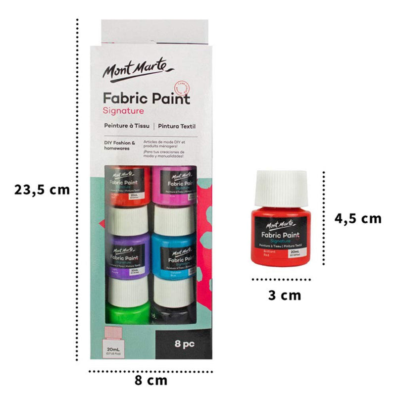 Mont Marte Permanent Fabric Paint Set 8 x 20ml Vivid Colours for Textile, Fabric, T-Shirt, Canvas, Wood, Ceramic, Glass Multi 0.7 Fl Oz (Pack of 8) - NewNest Australia