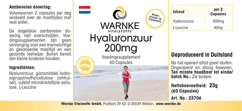 Hyaluronic acid 200mg - high dose - vegan - 60 capsules | Warnke vital substances - NewNest Australia