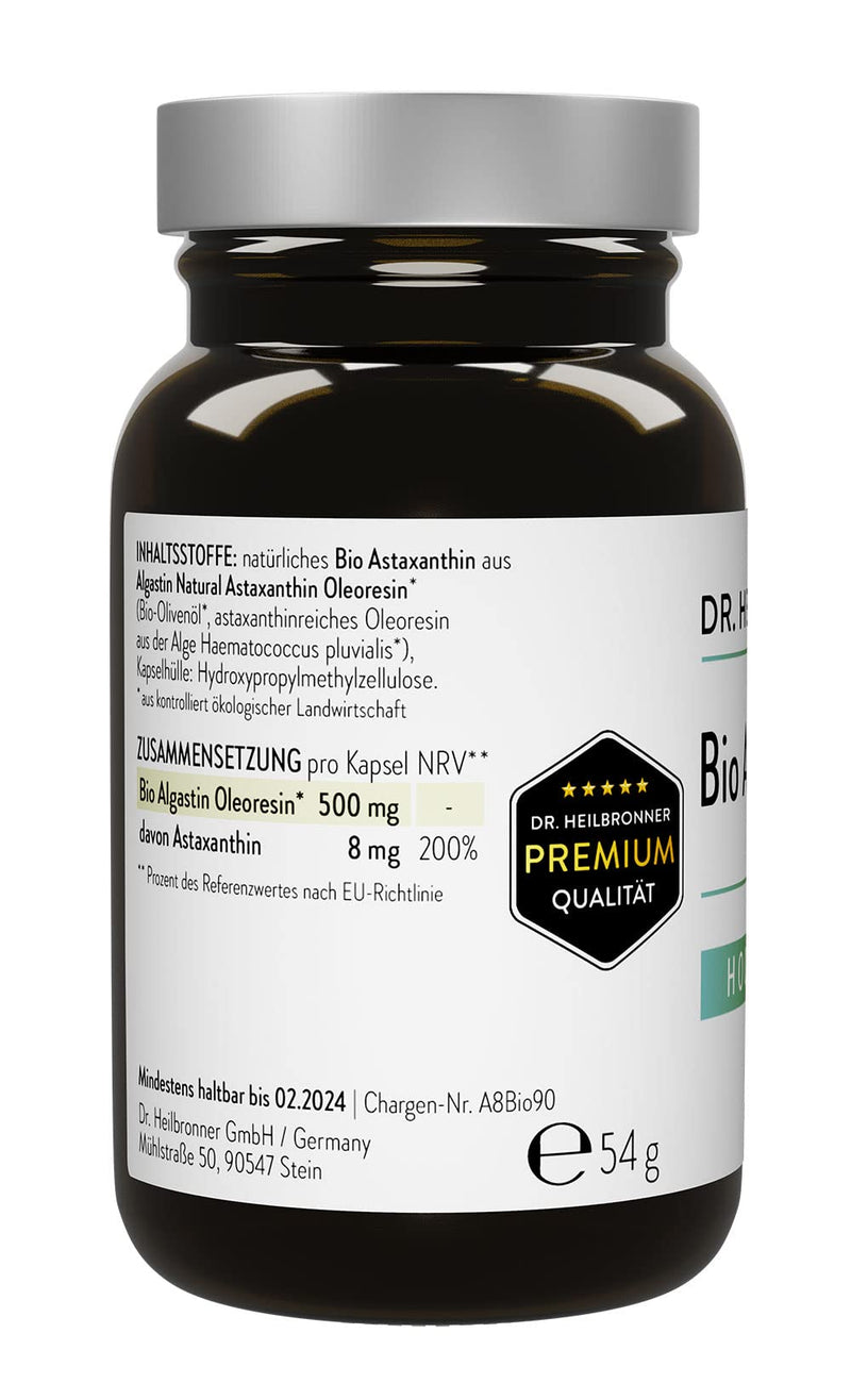 Dr. Heilbronner Organic Astaxanthin 8Mg Capsules High Dose In Glass Bottle I Antioxidants From The Vital Algae Haematococcus Pluvialis I Supplements Carotenoid Capsules Vegan Gluten Free & Lactose - NewNest Australia