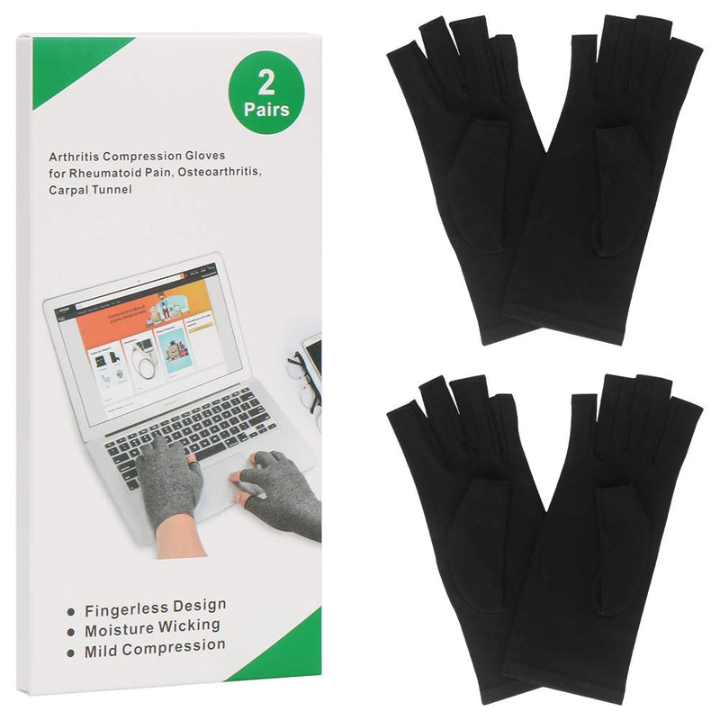 2-Pair Arthritis Compression Gloves for Alleviate Rheumatoid Osteoarthritis, Carpal Tunnel Raynauds Disease, Ease Muscle Tensi on Fingerless, Breathable & Moisture, Women and Men (Black, Small) Black Small (2 Pair) - NewNest Australia