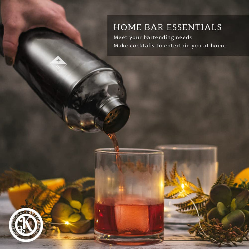 KITESSENSU Cocktail Shaker Set, Stainless Steel Bartending Kit with 24 Ounce Cocktail Shaker with Built in Drink Strainer, Measuring Jigger, Mixing Spoon & Drink Recipe Guide - Professional Bar Tools Black - NewNest Australia