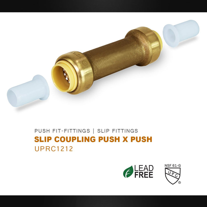 Supply Giant VQSD1212 Long Slip Coupling Pipe Fittings Push to Connect Pex, CPVC, x 1/2 Inch, Brass, 1/2", Brass &amp Copper - NewNest Australia