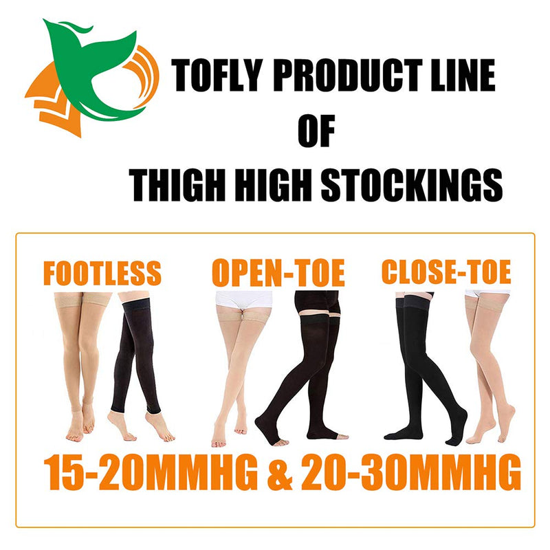 TOFLY® Thigh High Compression Stockings for Women & Men, Closed Toe, Opaque, Firm Support 15-20mmHg Graduated Compression with Silicone Band - Varicose Veins, Swelling, Edema, DVT, Beige S Small (1 Pair) 15-20mmhg Close-toe Beige - NewNest Australia