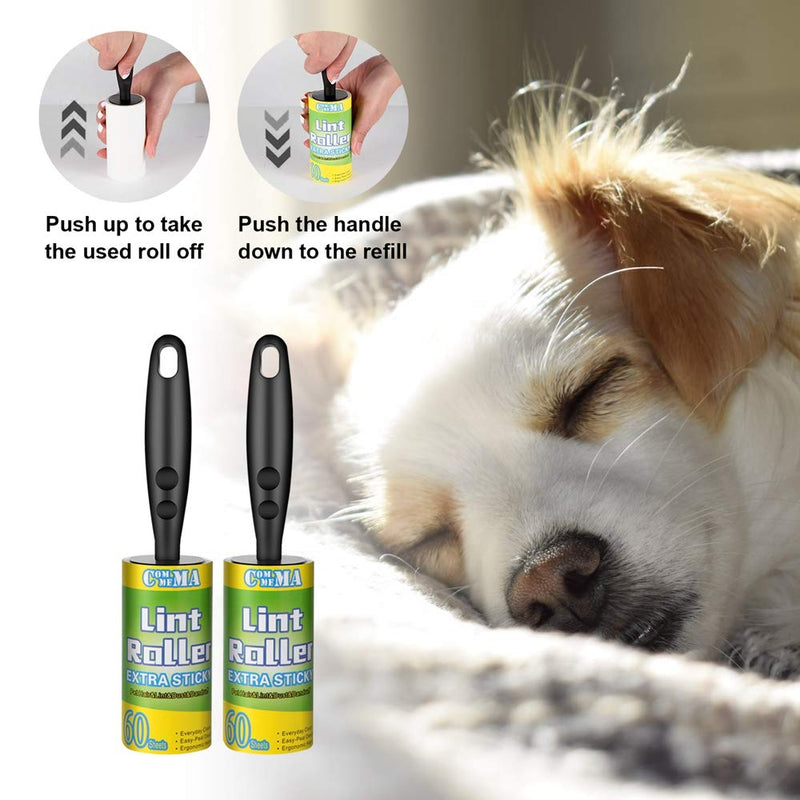 COMMEMA Lint Rollers for Pet Hair Extra Sticky, Pet Hair Remover, Lint Remover, Lint Roller Set Brush for Dog & Cat Hair Removal, Clothes, Furniture, 2 Handles with 4 Refills, 240 Total Sheets - NewNest Australia