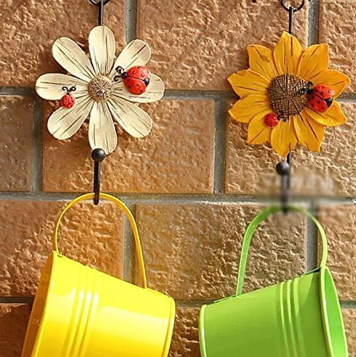 NewNest Australia - Creative Daisy Resin Wall Hooks Wall Mounted Art Flower Iron Hook Hand-painted Hanging Coat / Hat /Key/ Towel Hooks Home Decoration(Set of 4) 