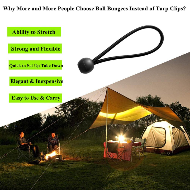 25 Pack 6 Inch Ball Bungee Cords, Heavy Duty Outdoor Natural Latex Tarp Straps with Balls, Tie-Down Bungee Ball Cord to Secure Tarp,Goal Net,Extension Cords,Projector Screen,Boat Canopy, Hoses,Tents - NewNest Australia