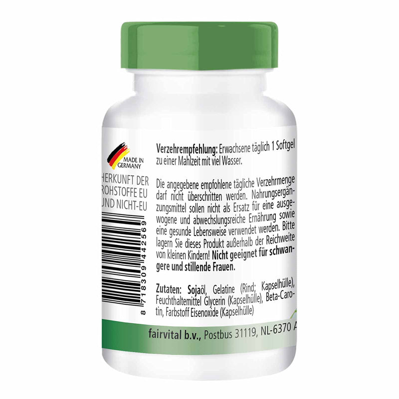 Fairvital | Beta carotene 25,000 IU - 15mg per capsule - HIGH DOSE - Provitamin A - 90 softgels - NewNest Australia