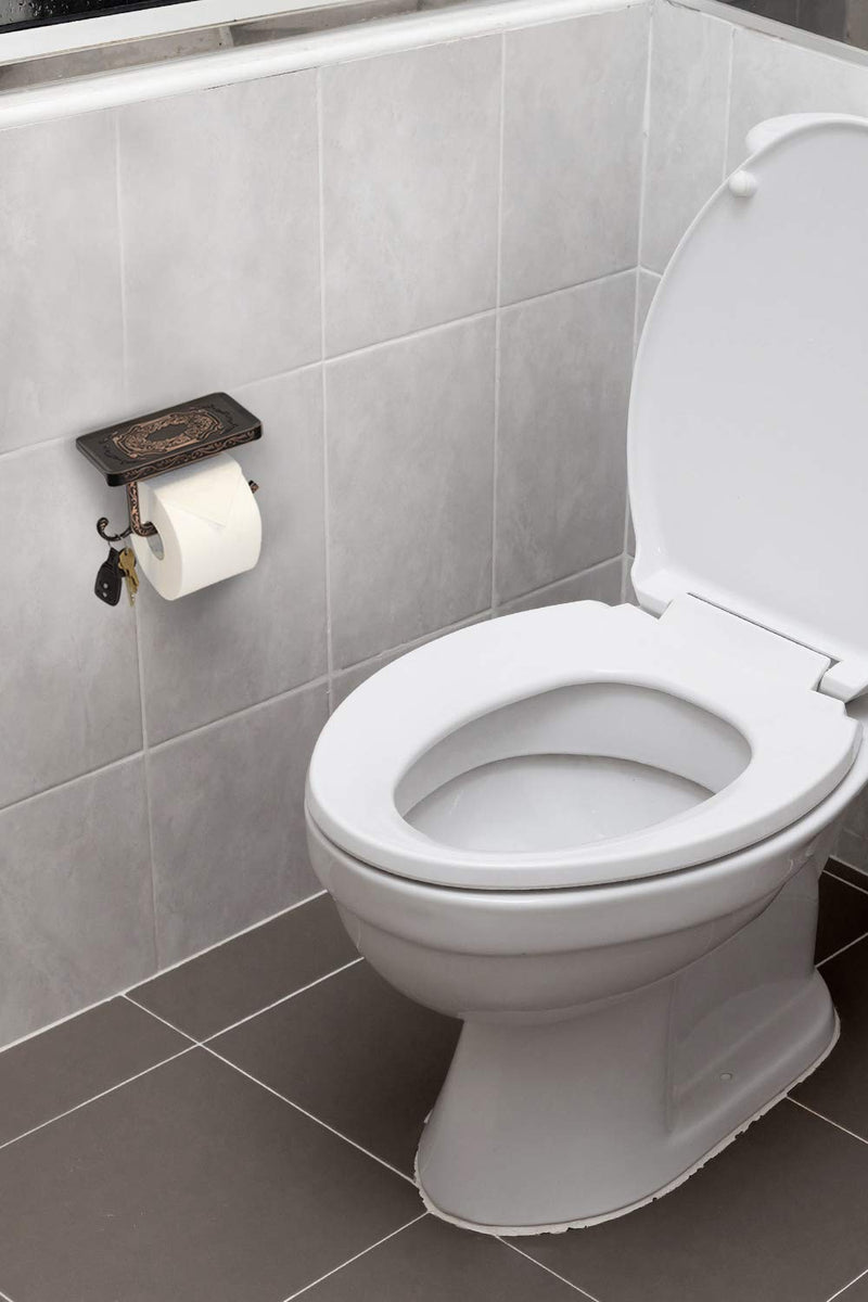 Neater Nest Reversible Toilet Paper Holder with Phone Shelf and Bathroom Hook, Vintage Decor Style (Oil Rubbed Bronze) Oil Rubbed Bronze - NewNest Australia