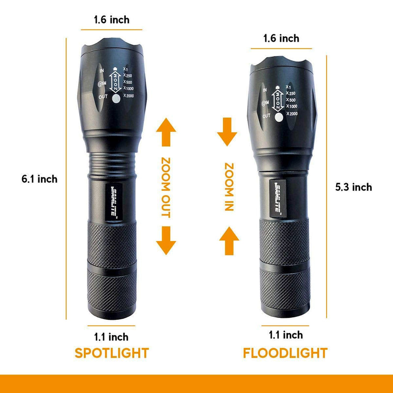 LED Flashlight High Powered – 1200 Lumens Bright Zoomable Spotlight or Floodlight - 5 Modes - Ultra Light, Pocket Size, Waterproof, Military Grade Tactical - Camping, Travel, Emergencies - SAMLITE - NewNest Australia