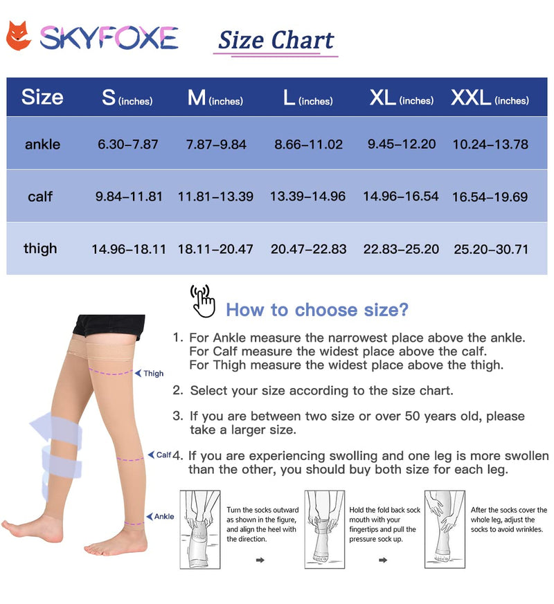 SKYFOXE Medical Thigh High Compression Stockings 15-20 mmHg for Women & Men Footless Firm Support Hose with Silicone Dot 1-footless Beige Small - NewNest Australia