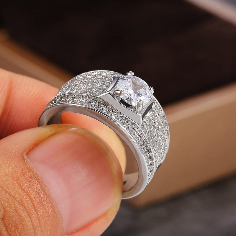 Square Cut Simulation 5A Moissanite Engagement Ring 925 Sterling Silver CZ Ring Men's Ring Fashion Domineering Business Men's Wedding Ring Inlaid Zircon Ring CZC012 (9) 9 - NewNest Australia