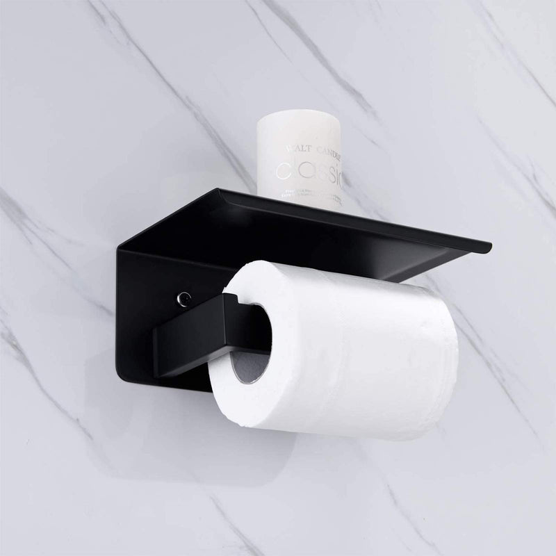 Nolimas Matte Black Toilet Paper Holder with Shelf, SUS304 Stainless Steel Bathroom Square, Modern Anti Rust Wall Mounted Tissue TP Roll Dispenser Plus Cell Mobile Phone Storage Rack - NewNest Australia