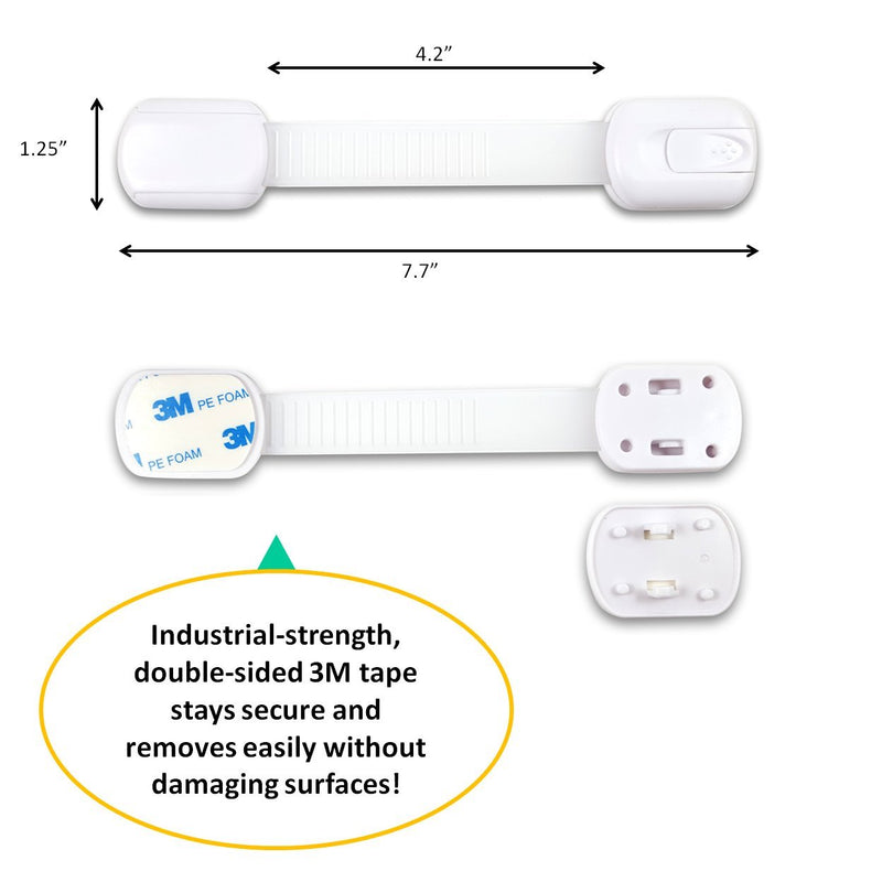 Child proof Safety cabinet Locks for Doors, Drawers, Appliances, Toilet seat, Oven. No drilling or Tools required - Plus 9 Extra 3M Adhesive Included - Adjustable Length - 6 Pack, White - NewNest Australia