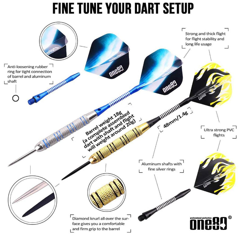ONE80 Professional Steel Tip Darts Set in 12 Pack with Extra Flights and Shafts Steel Barrel - NewNest Australia