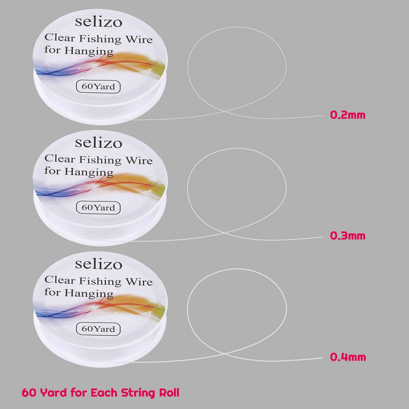 Fishing Wire, Selizo 3Pcs Clear Fishing Line Jewelry String Invisible Nylon Thread for Hanging Decorations, Beading and Crafts (3 Sizes, 60 Yards per Roll) - NewNest Australia