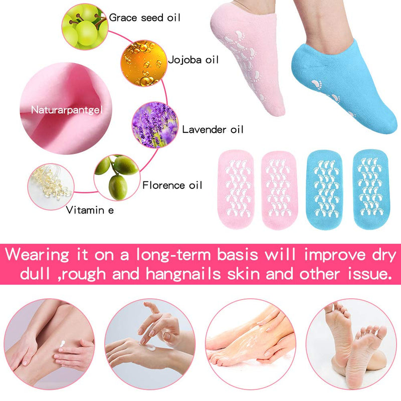 2 Pairs Moisturising Socks, Moisture Gel Socks Soft Moisturising Foot Socks for Women and Men, Gel Socks for Moisturising Dry Feet Cotton Gel Toe Moisturizing Spa Silicone Socks(Blue Pink) - NewNest Australia