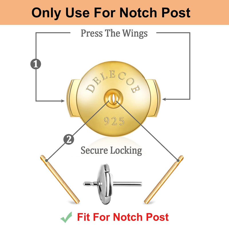 DELECOE 2-Pairs 925 Sterling Silver Locking Earring Backs Replacements, 18K Gold Plated Secure Hypoallergenic Earring Backs for Diamond Studs, No Fading Comfort Earring Backs - NewNest Australia