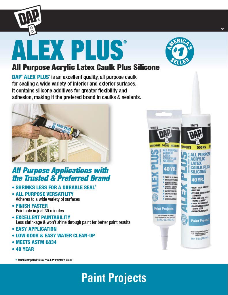DAP INC 18152 10.1oz White Alex Plus Acrylic Latex Caulk with Silicone 10.1 FL OZ - NewNest Australia