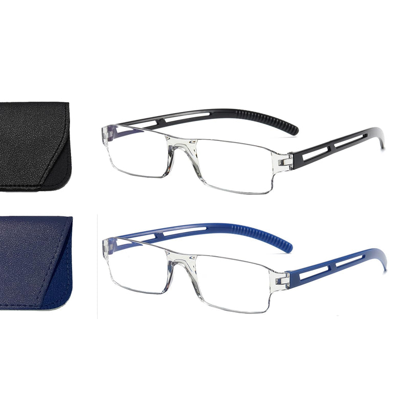 Hubeye Pack of 2 Frameless Reading Glasses Lightweight and Comfortable Anti Blue Light Reading Aid for Men and Women with Glasses Holster 2.50 Black/Blue 2.5 Diopters - NewNest Australia