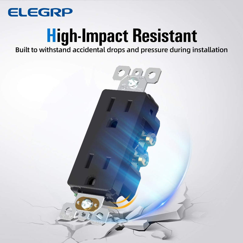ELEGRP Decorator Receptacle, 15A 125V Standard Electrical Wall Outlet, 2 Pole 3 Wire, No-Tamper Resistant, NEMA 5-15R, Self-Grounding Residential Grade Outlet, UL (Glossy Black, 10 Pack) Decorator Outlet - NewNest Australia