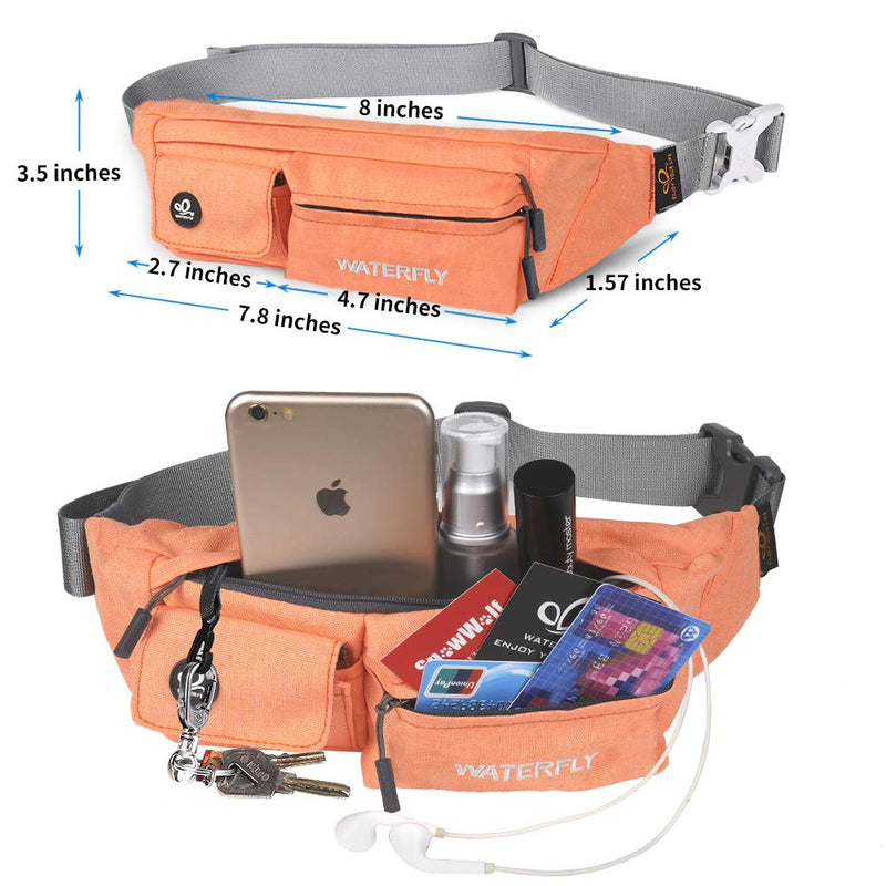WATERFLY Fanny Pack for Women Men Water Resistant Small Waist Pouch Slim Belt Bag with 4 Pockets for Running Travelling Hiking Walking Lightweight Crossbody Chest Bag Fit All Phones Orange - NewNest Australia