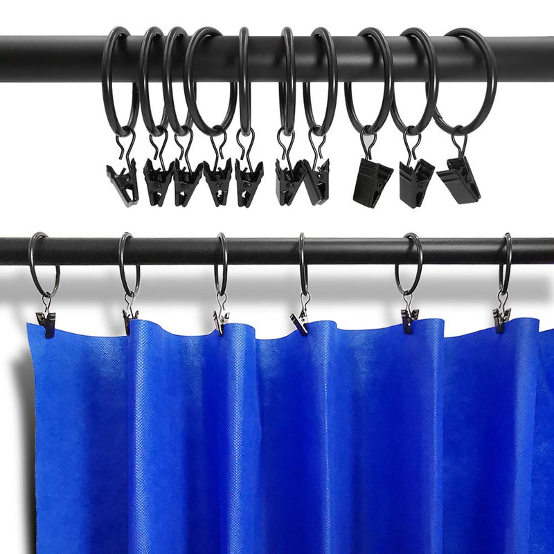 NewNest Australia - LLPJS Metal Curtain Rings with Clips, Heavy Duty Drapery Hanging Rings Clips, Curtain Hooks Hangers Rings for Drapes Rod Decorative Windows, 1.5 Inch Interior Diameter (Set of 20，Black) Black 