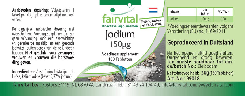 Fairvital | Iodine tablets - HIGH DOSE with 150µg iodine per tablet - made from potassium iodide - VEGAN - 180 tablets - NewNest Australia
