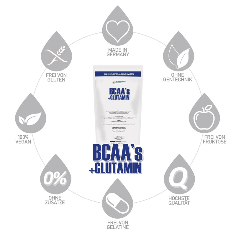 BCAA/L-Glutamine 500g powder 50/50 mixture 100 percent pure, amino acids premium quality | Purely plant-based without artificial flavors | Made in Germany | - NewNest Australia