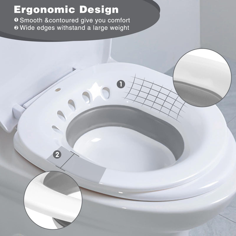 DEANIC Foldable Sitz Bath for Toilet Hemorrhoids Treatment and Post Partum Care, Yoni Steam Bath Seat for Pregnant Women, Bidet Bowl with 1 Towel, Grey Grey+white - NewNest Australia