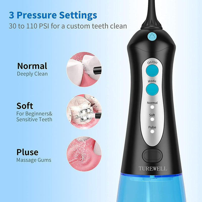 Turewell Oral Irrigator, Electric Interdental Cleaner With 3 Modes And 4 Nozzles, Ipx7 Waterproof, 300 Ml, Wireless, Usb, Portable, Rechargeable For Family And Travel - NewNest Australia