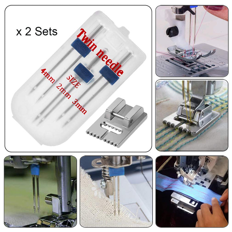 6Pack Twin Needle Double Needle with 2 PCS 9 Groove Pintuck Presser Foot 3 Size 2/90 3/90 4/90 by HOWRIN - NewNest Australia