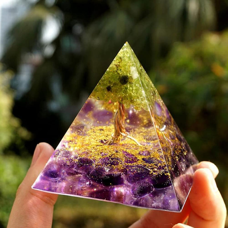 VNSTKWW Orgone Pyramid Crystal, Healing Chakra Pyramid for Protection,Balancing Positive Energy,Amethyst Emotional-Negativity Removal Stone,Clear Quartz Crystal Point for Meditation(2.36 inch) A - NewNest Australia