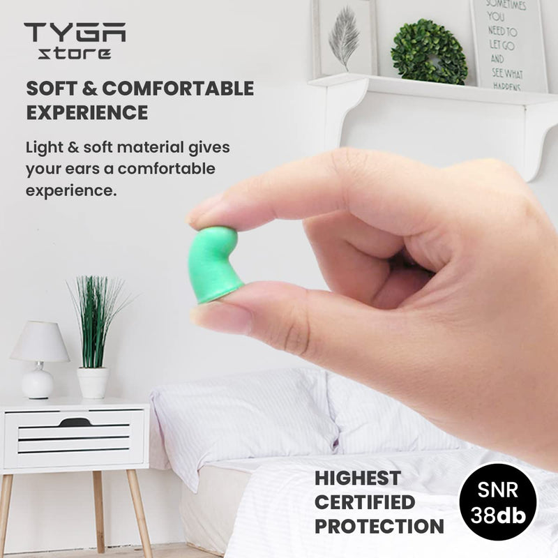 TYGA Soft Foam Earplugs, 60 Pairs, 38dB SNR, Highest Noise Cancelling for Sleeping, One Size for Snoring, Studying, Travel, Motorcycle, Loud Noise Etc - Mint Green - NewNest Australia