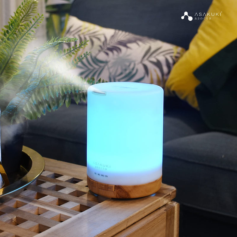 ASAKUKI 300ml Essential Oil Diffuser, Ultrasonic Aromatherapy Scented Diffuser Humidifier for Bedroom,Baby Room,Spa with 7 LED Color Lights and Waterless Auto Shut-Off, BPA-Free- Wood Grain - NewNest Australia