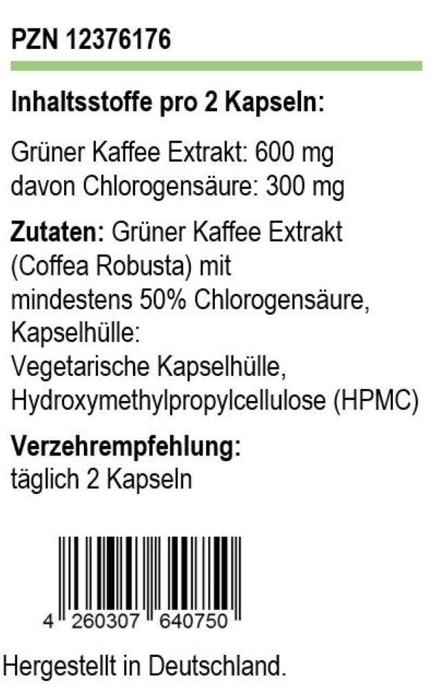 Green coffee extract, 50% chlorogenic acid, 120 capsules, 300 mg., pure substance without additives, vegetarian capsule shell, German production - NewNest Australia