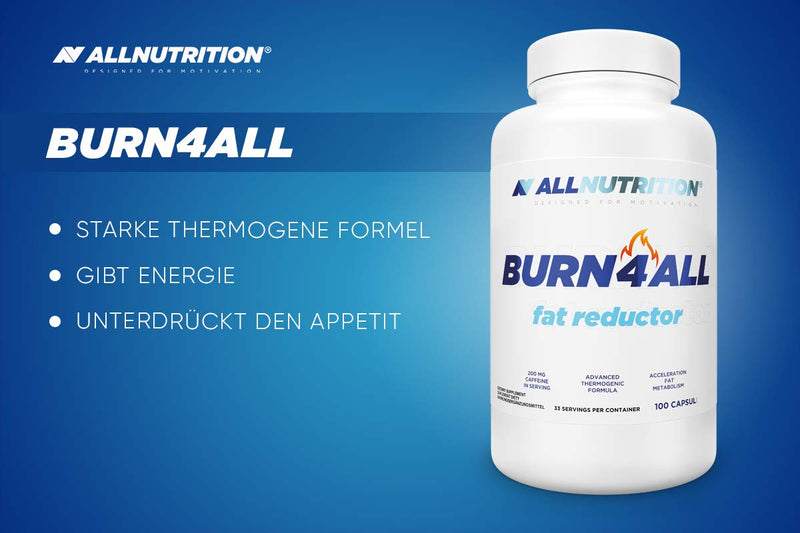 Allnutrition Burn4All Fat Reductor L-Carnitine Very Effective Body Fat Loss Provides Energy Suppresses Appetite Dietary Supplement No Additives 100 Capsules 33 Servings - NewNest Australia