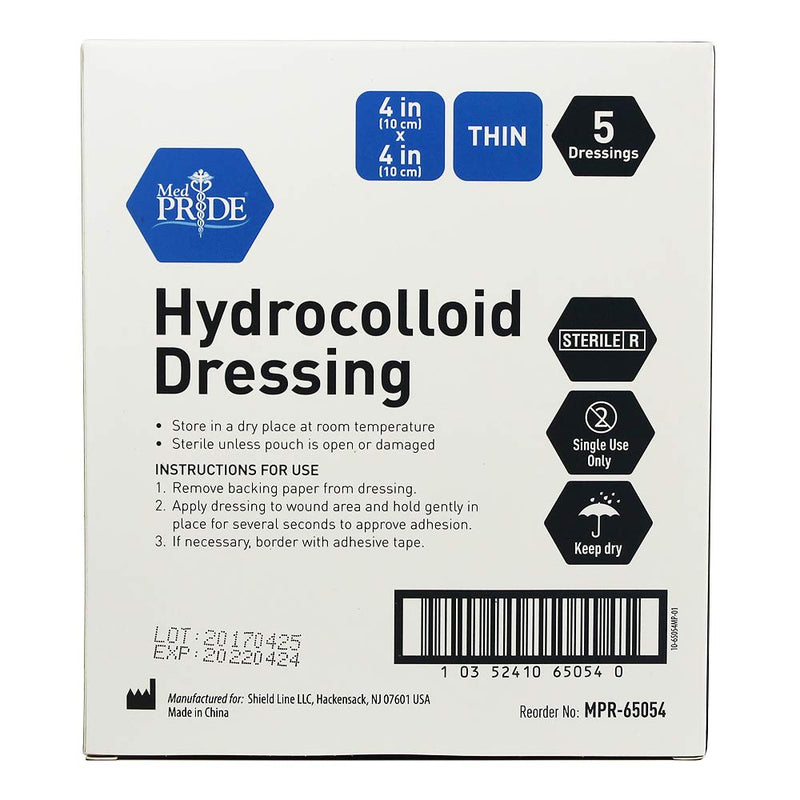 Med PRIDE Hydrocolloid Wound Dressing Pads| 5-Pack, 4inch by 4inch Sterile Adhesive Patches| Individually Packed, Highly Absorbent, Water-Resistant & Comfortable| Stays On for Multiple Days 4'' x 4'' Thin - NewNest Australia
