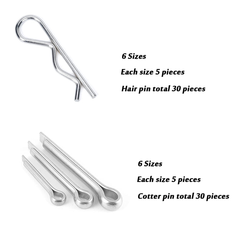 60 Pcs Cotter Pin Hair Pin Assortment Kit, Zinc Plated R Clip Key Fastener Fitting Set for Use on Hitch Pin Lock System Automotive Marine Tractors Mower Carts Truck Engine Repair, 12 Size 2 Style - NewNest Australia