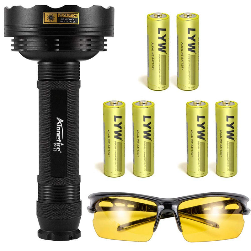 Alonefire SV128 395nm UV Flashlight 128 LED Ultraviolet Blacklight Flashlight Black Light for Scorpion Detection, Pet Urine Detection, Dry Stain with UV Protective Glasses, 6PCS AA Batteries Included - NewNest Australia